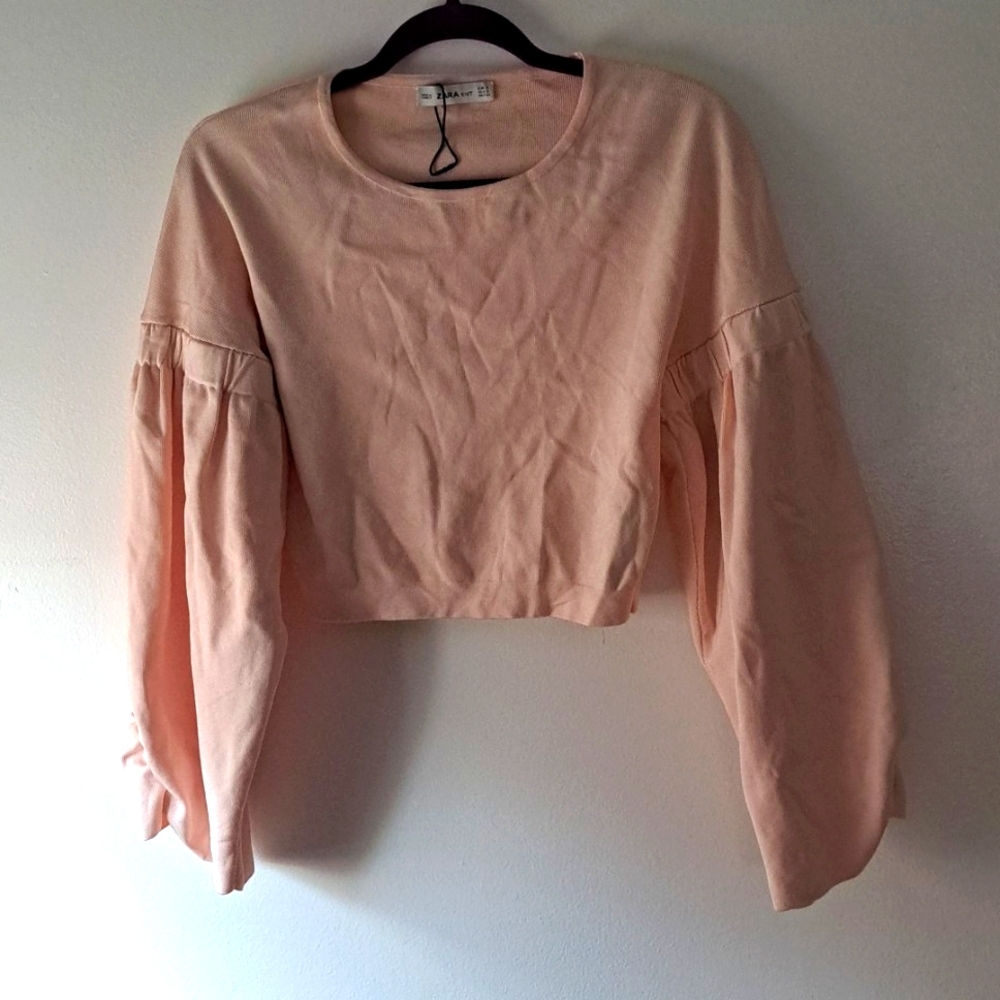 Zara Blush Pink Puffy Sleeve Knit Sweater NWT